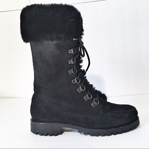 Lauren Ralph Lauren Shearling Cuffed Combat Boots - Picture 1 of 13